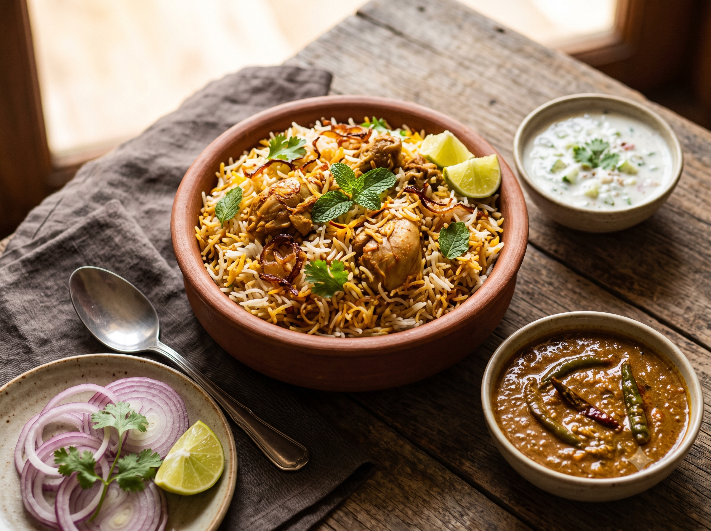 Biryani plated with garnish