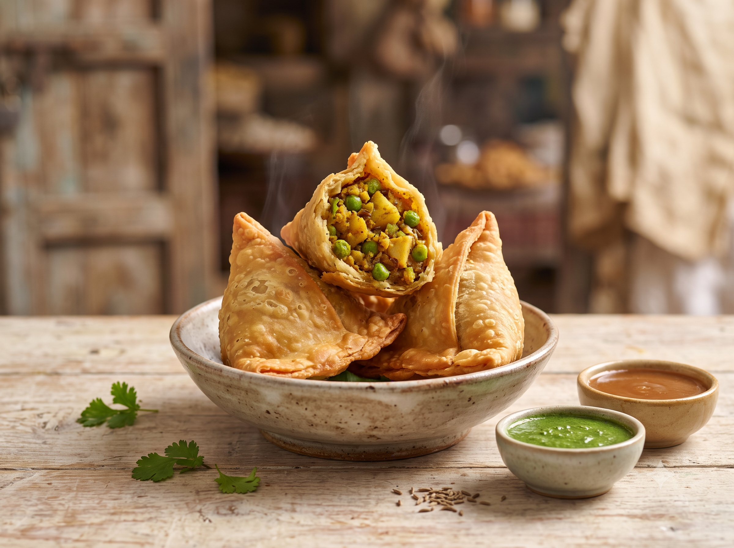 Samosa served with chutneys